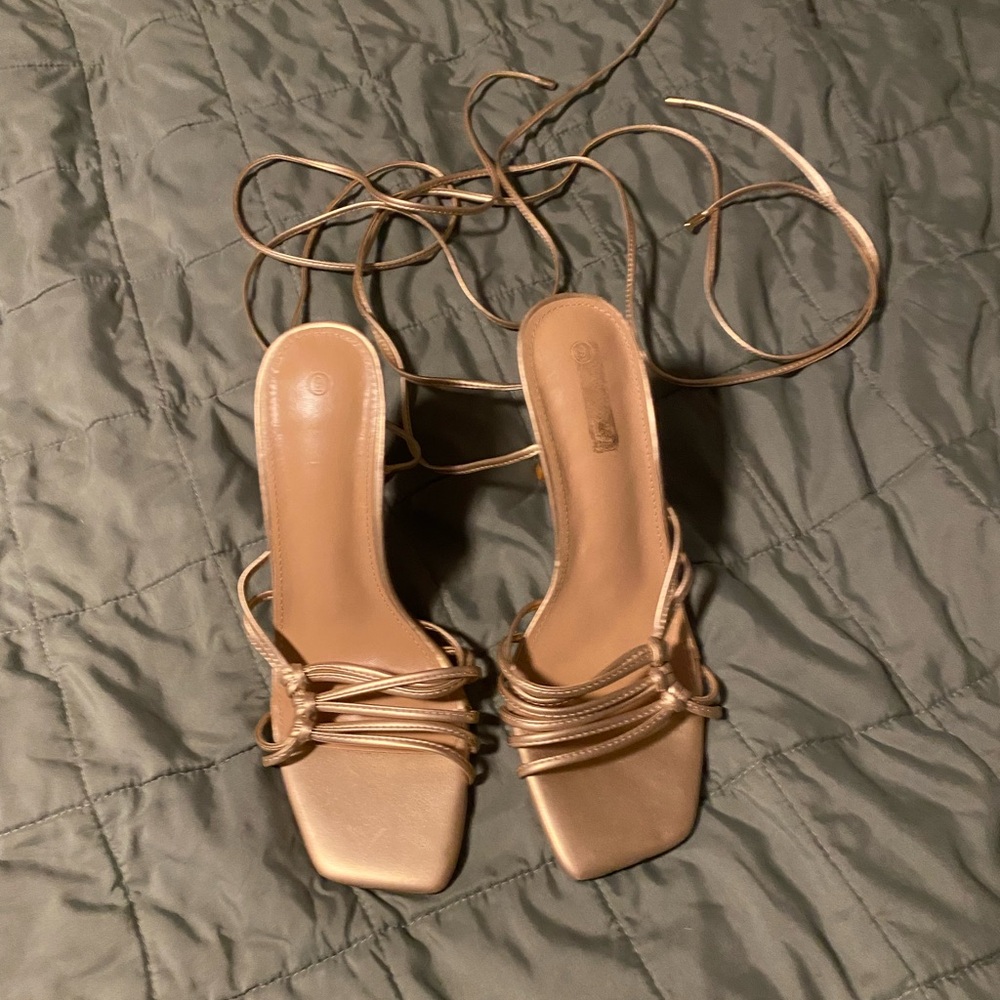Elegant Rose gold ankle wrap Strappy Women's Sandals